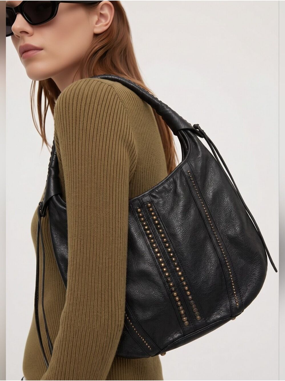 Or YANY Black Studded Hobo Shoulder Bag